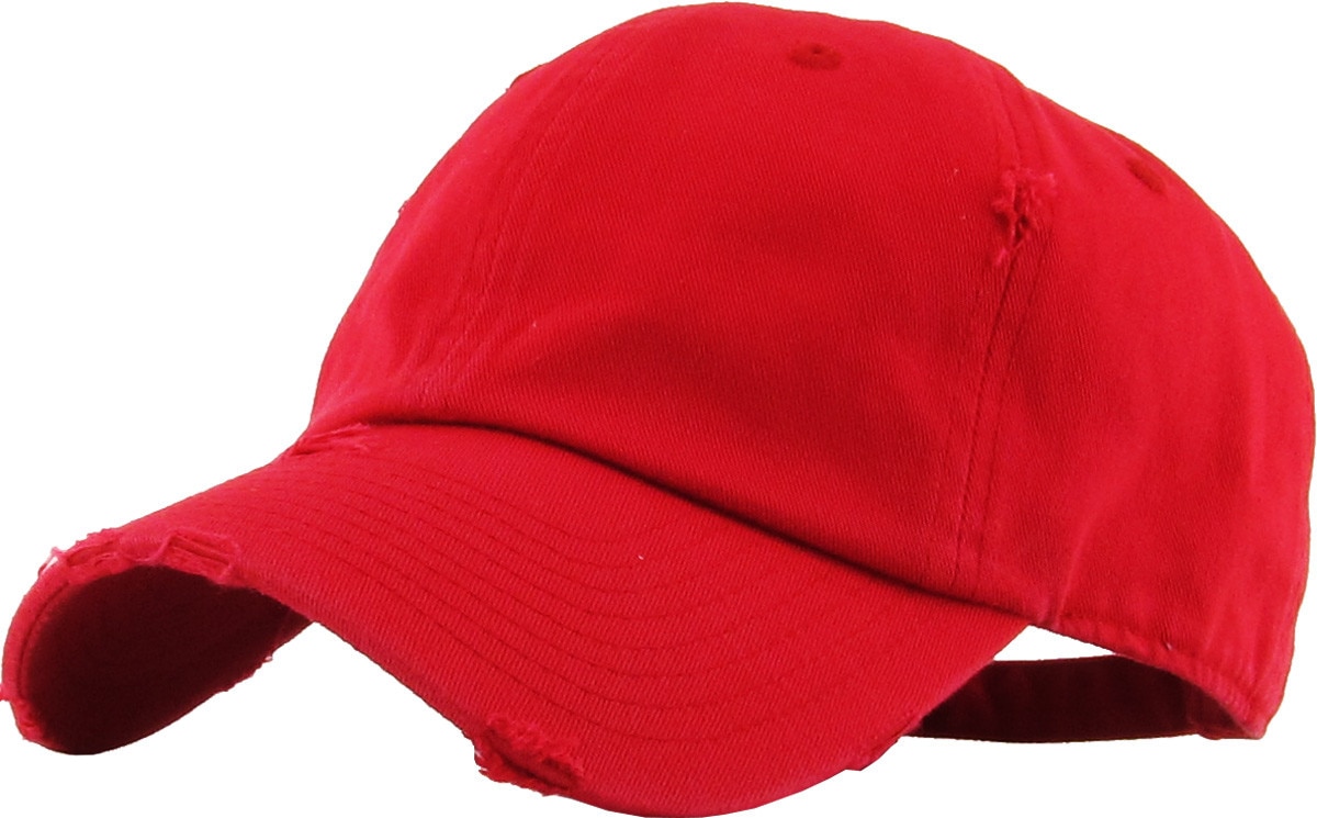 Red Distressed Vintage Baseball Cap Front Side View